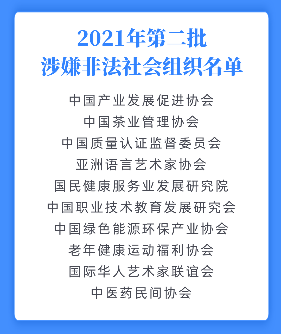 今年第二批涉嫌非法社会组织名单公布中国产业发展促进协会等十家上榜